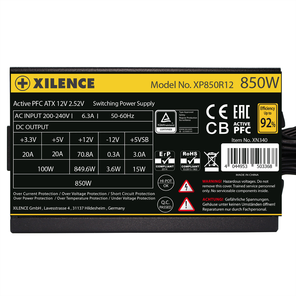Xilence XP850R12 ATX-Netzteil 850 W 80 PLUS Gold – nicht-modular, ATX 2.52, PCIe 6+2-pin×3, SATA×6
