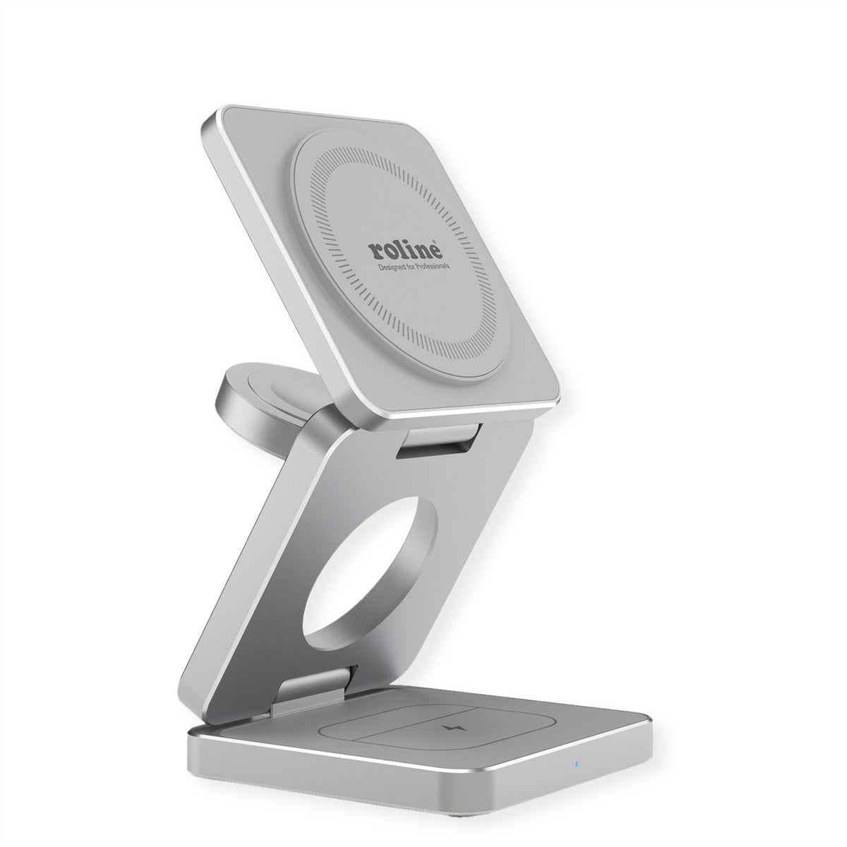 ROLINE 3-in-1 Ladeständer – MagSafe-kompatibel – 15 W – faltbar – für iPhone/Apple Watch/AirPods – Silber