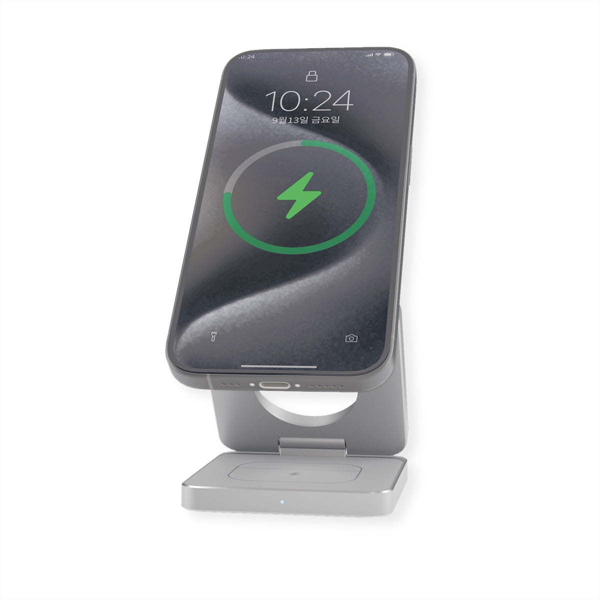 ROLINE 3-in-1 Ladeständer – MagSafe-kompatibel – 15 W – faltbar – für iPhone/Apple Watch/AirPods – Silber
