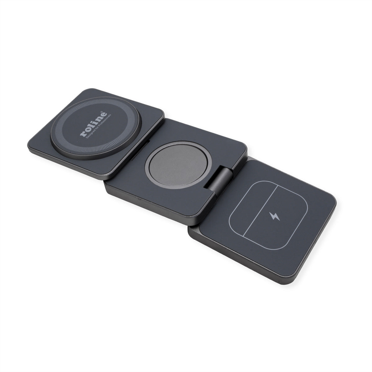 ROLINE 3-in-1 Ladeständer – MagSafe-kompatibel – 15 W – faltbar – für Samsung – Grau