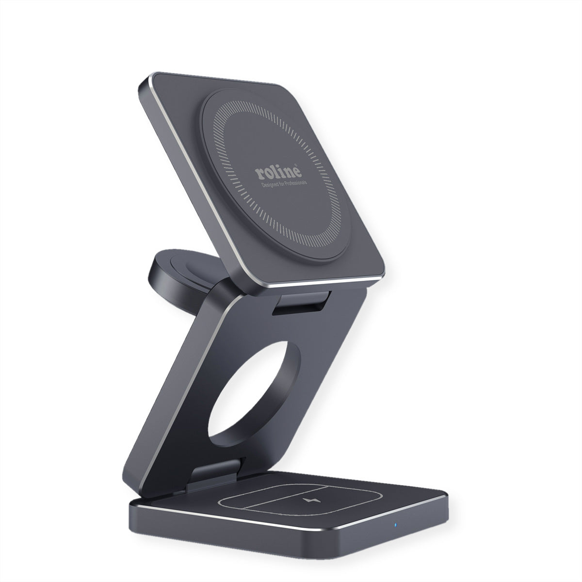 ROLINE 3-in-1 Ladeständer – MagSafe-kompatibel – 15 W – faltbar – für Samsung – Grau