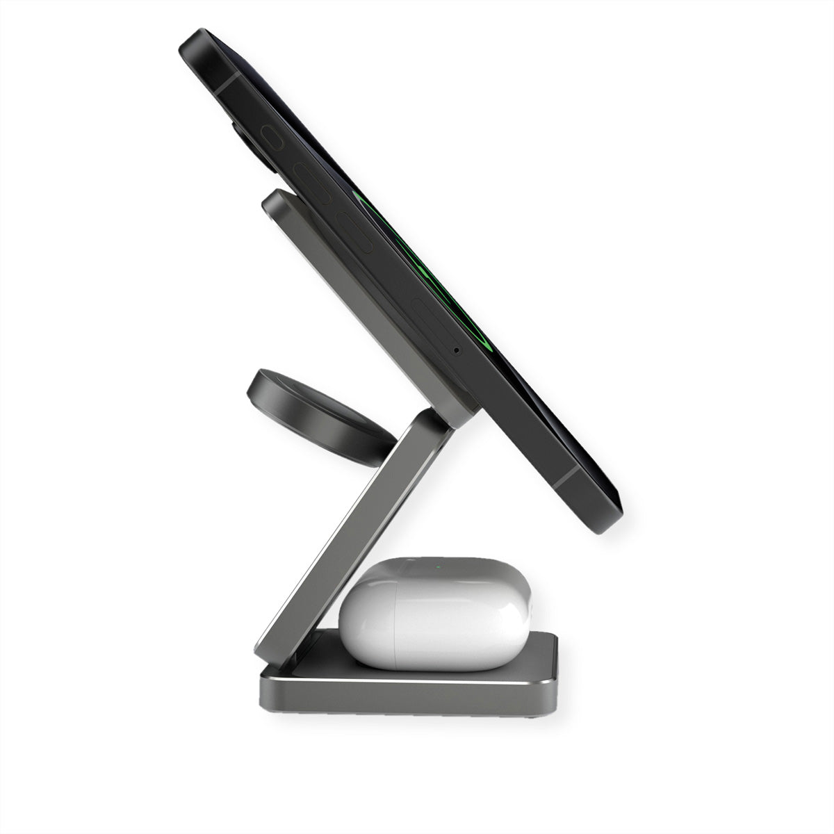 ROLINE 3-in-1 Ladeständer – MagSafe-kompatibel – 15 W – faltbar – für Samsung – Grau