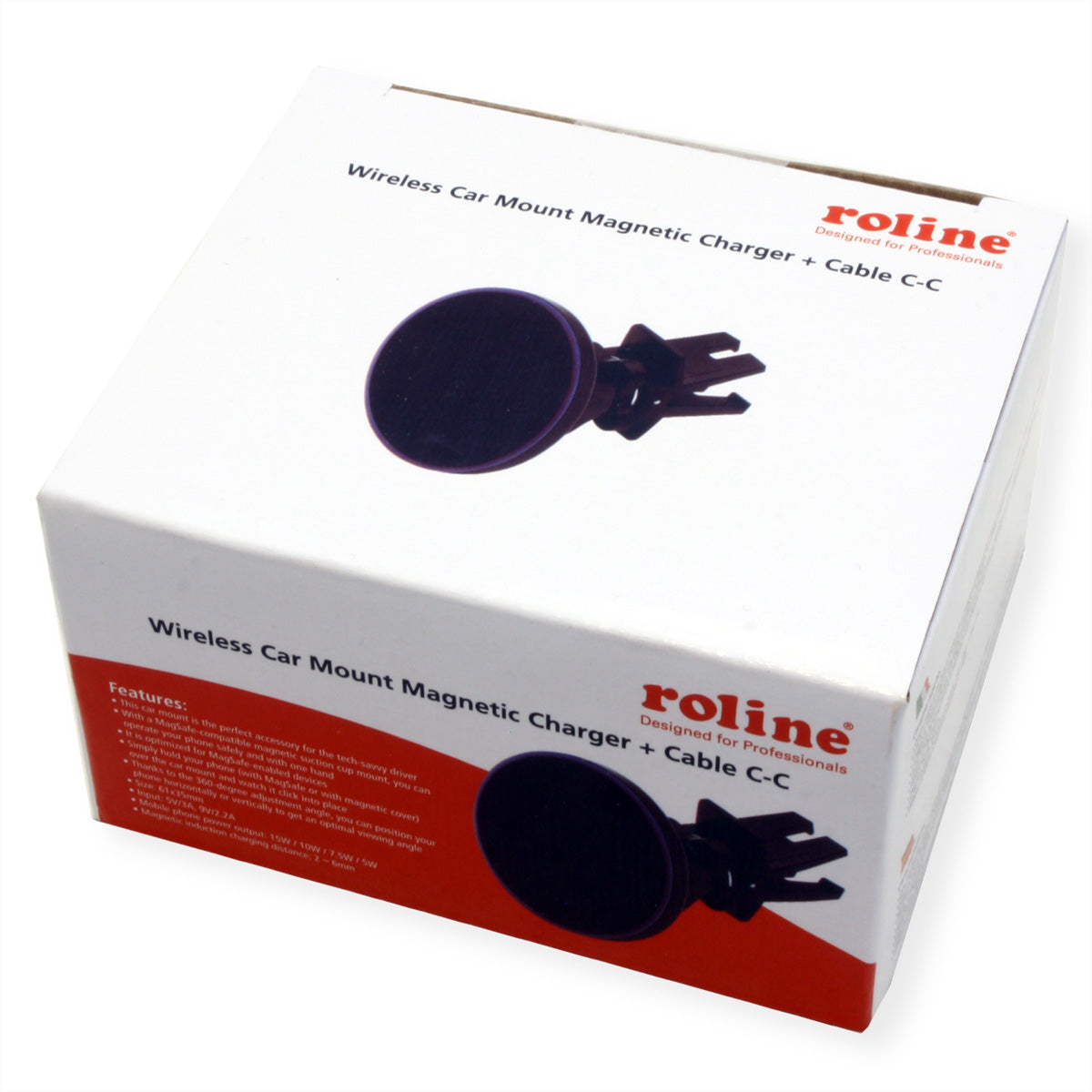 ROLINE Auto-Ladehalterung (kabellos) – Qi 15 W, MagSafe-kompatibel – Lüftungsschlitz – für iPhone (MagSafe)
