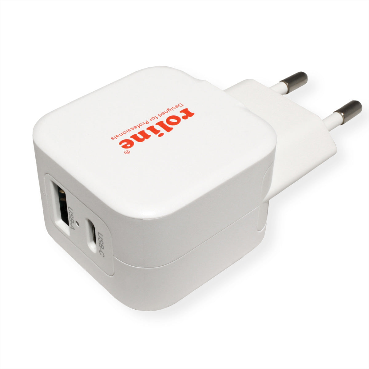 ROLINE USB-Wandladegerät 20 W – USB-C×1, USB-A×1, PD, QC 3.0 – EU-Stecker (Typ C) – Weiss