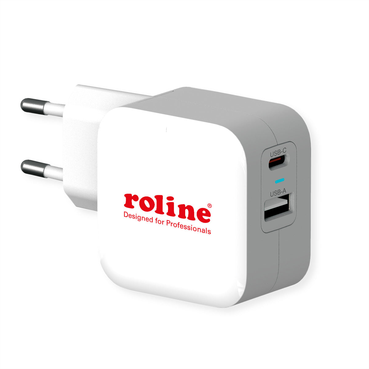 ROLINE USB-Ladegerät 38 W – USB-C×1, USB-A×1 – PD, QC 3.0 – EU-Stecker (Typ C)