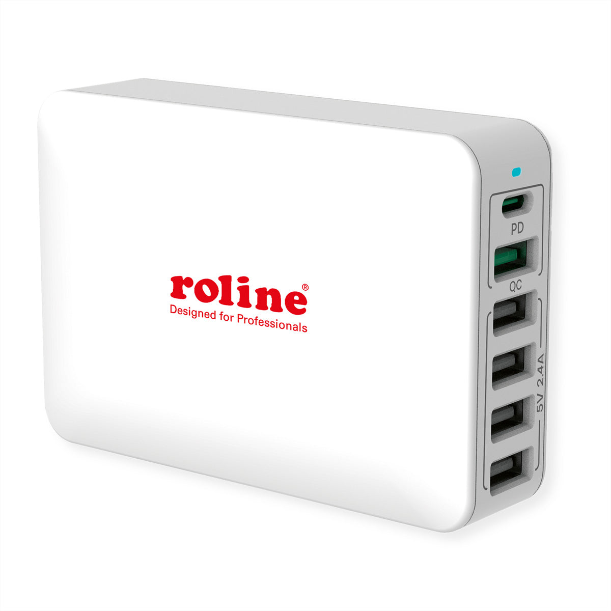 ROLINE USB-Desktop-Ladegerät 60 W – USB-C×1, USB-A×5 – PD, QC 3.0 – Weiss
