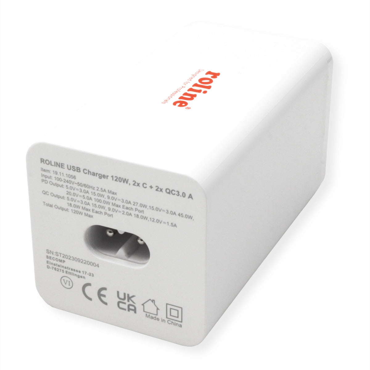 ROLINE USB-Ladegerät 120 W – USB-C×2, USB-A×2 – PD, QC 3.0 – EU-Stecker (Typ C) – Weiss