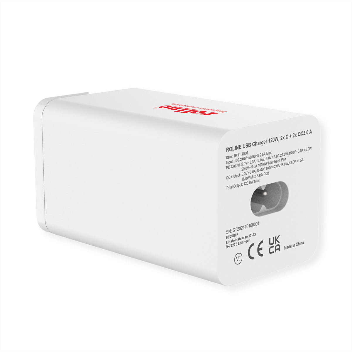 ROLINE USB-Ladegerät 120 W – USB-C×2, USB-A×2 – PD, QC 3.0 – EU-Stecker (Typ C) – Weiss