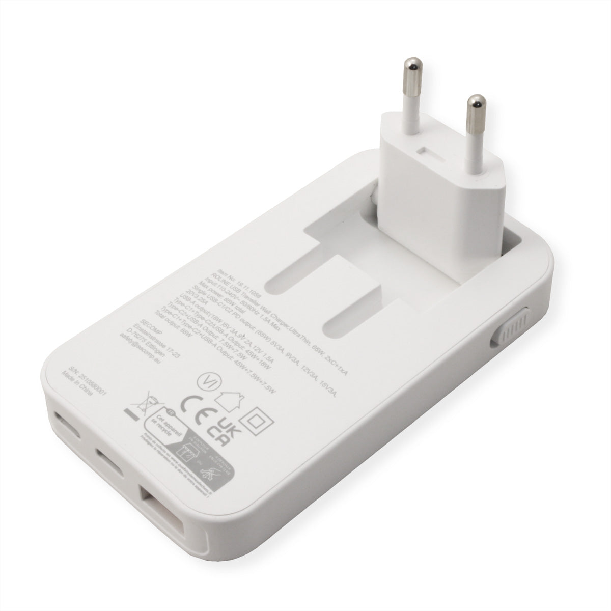 ROLINE USB-Ladegerät 65 W – USB-C×2, USB-A×1 – EU-Stecker (Typ C)