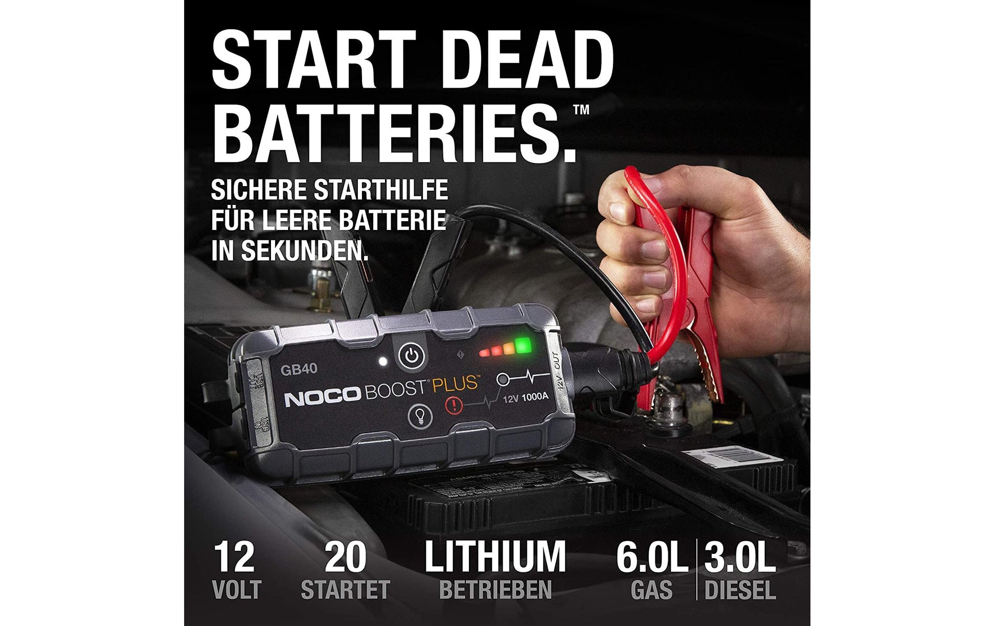 Noco GB40 – Starthilfegerät, 12 V, 1000 A, 24 Wh, für Motoren bis 6,0 l