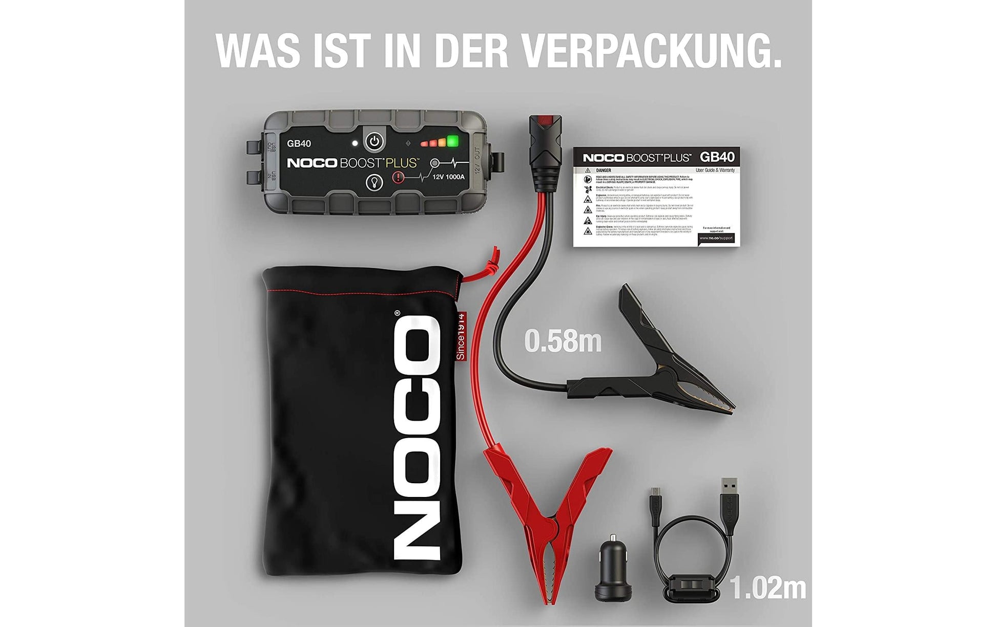 Noco GB40 – Starthilfegerät, 12 V, 1000 A, 24 Wh, für Motoren bis 6,0 l