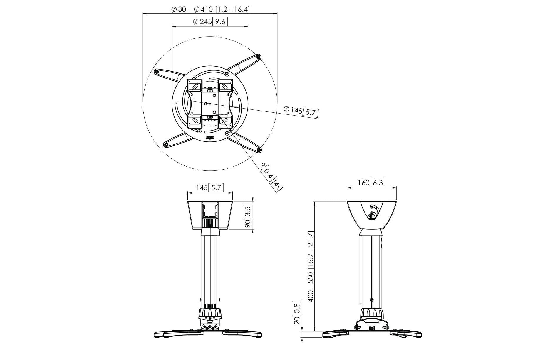 Vogel's Projektor-Deckenhalterung – 40,0–55,0 cm, 30 kg, schwenkbar, silber