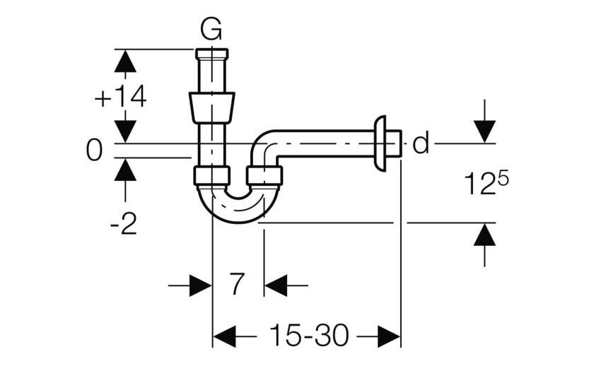 Geberit Rohrbogensiphon – Tiefe 25 cm, Abgang 4 cm, Kunststoff, für Lavabo, Weiss
