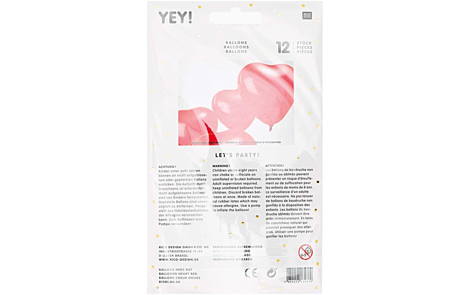 Rico Design Herzluftballons – Rot – Ø 30 cm – Latex – 12 Stk