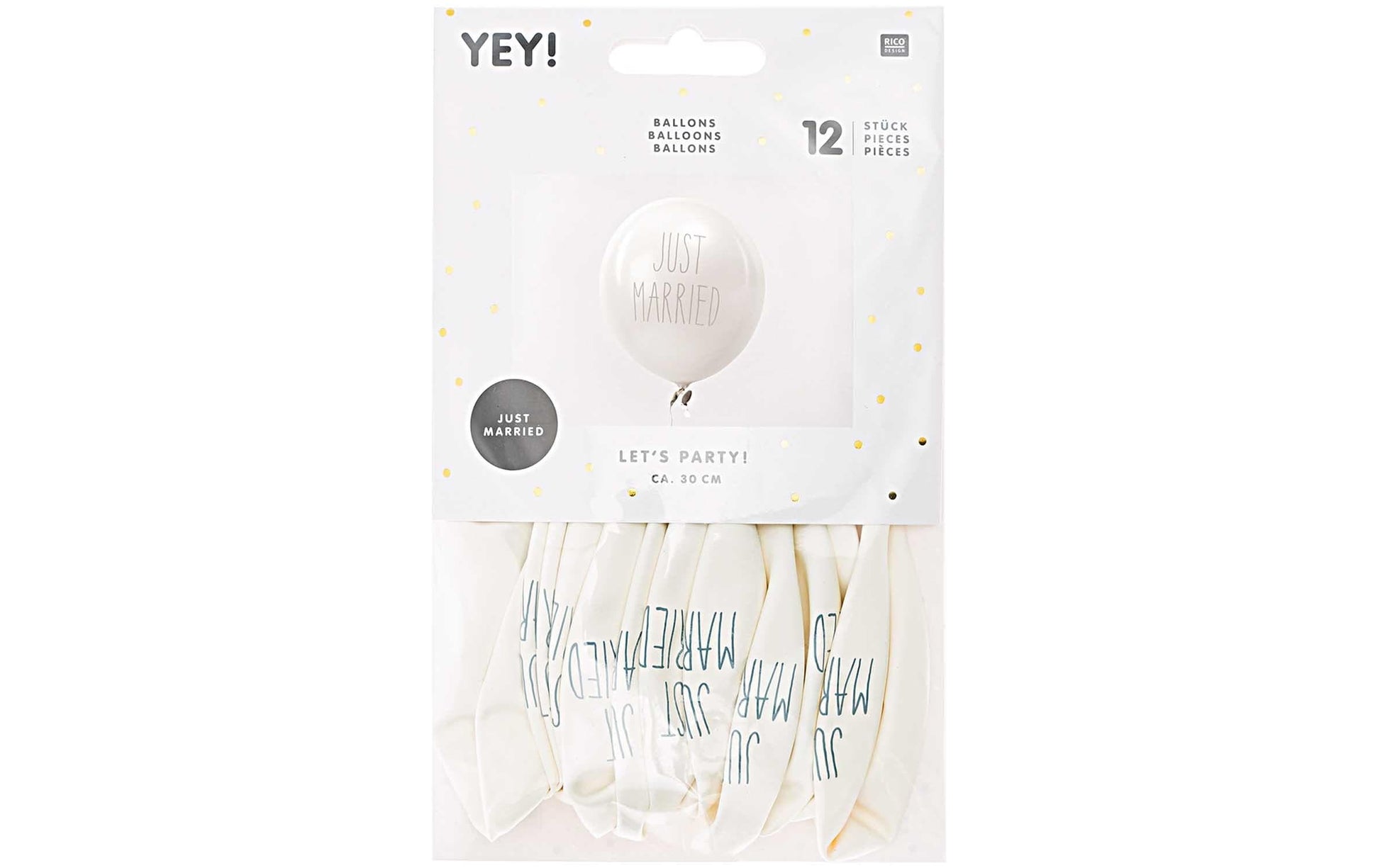 Rico Design Just Married Luftballons – Weiss – Ø 30 cm – Latex – 12 Stk
