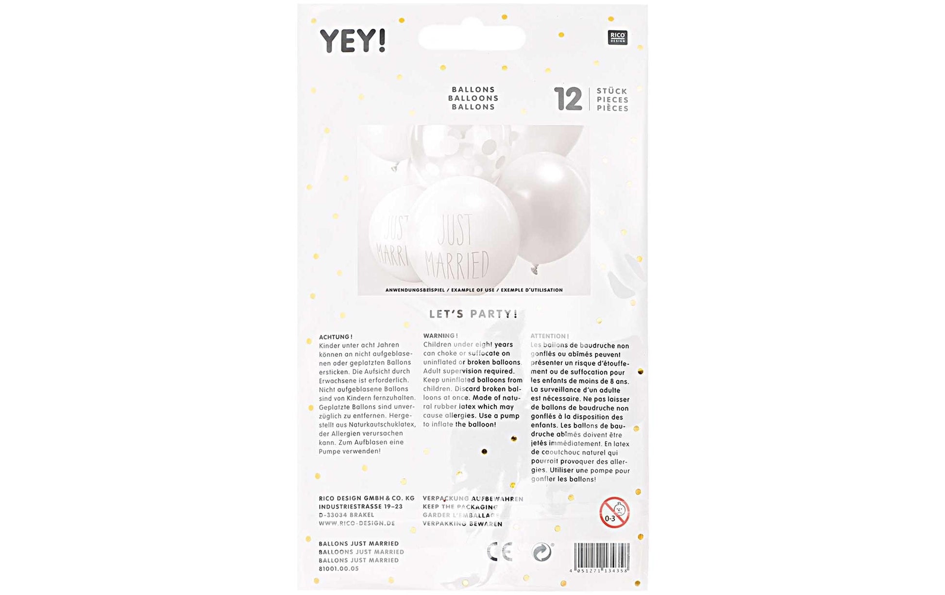 Rico Design Just Married Luftballons – Weiss – Ø 30 cm – Latex – 12 Stk
