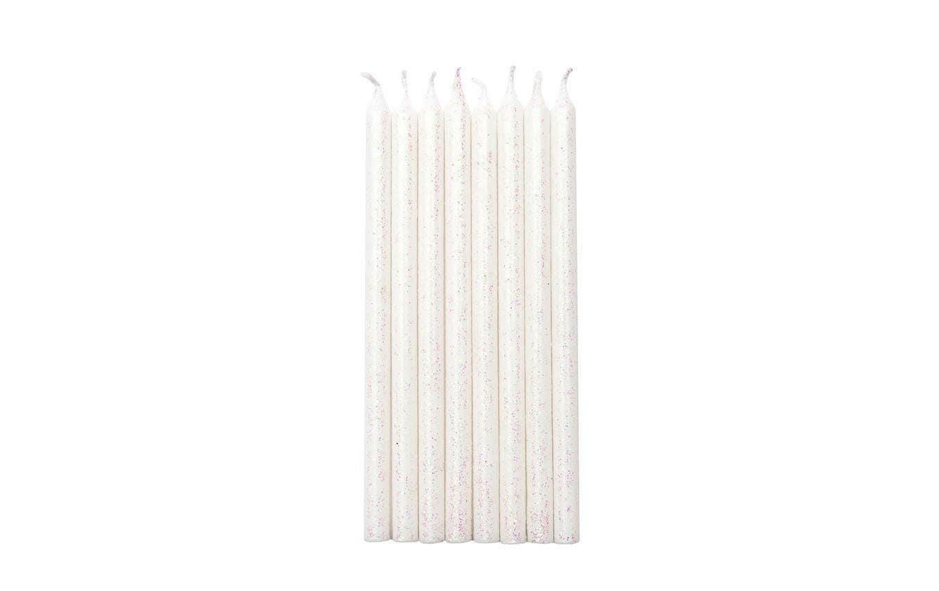 Rico Design Geburtstagskerzen – Weiss – 12 cm – Paraffin – 16 Stk – Glitter