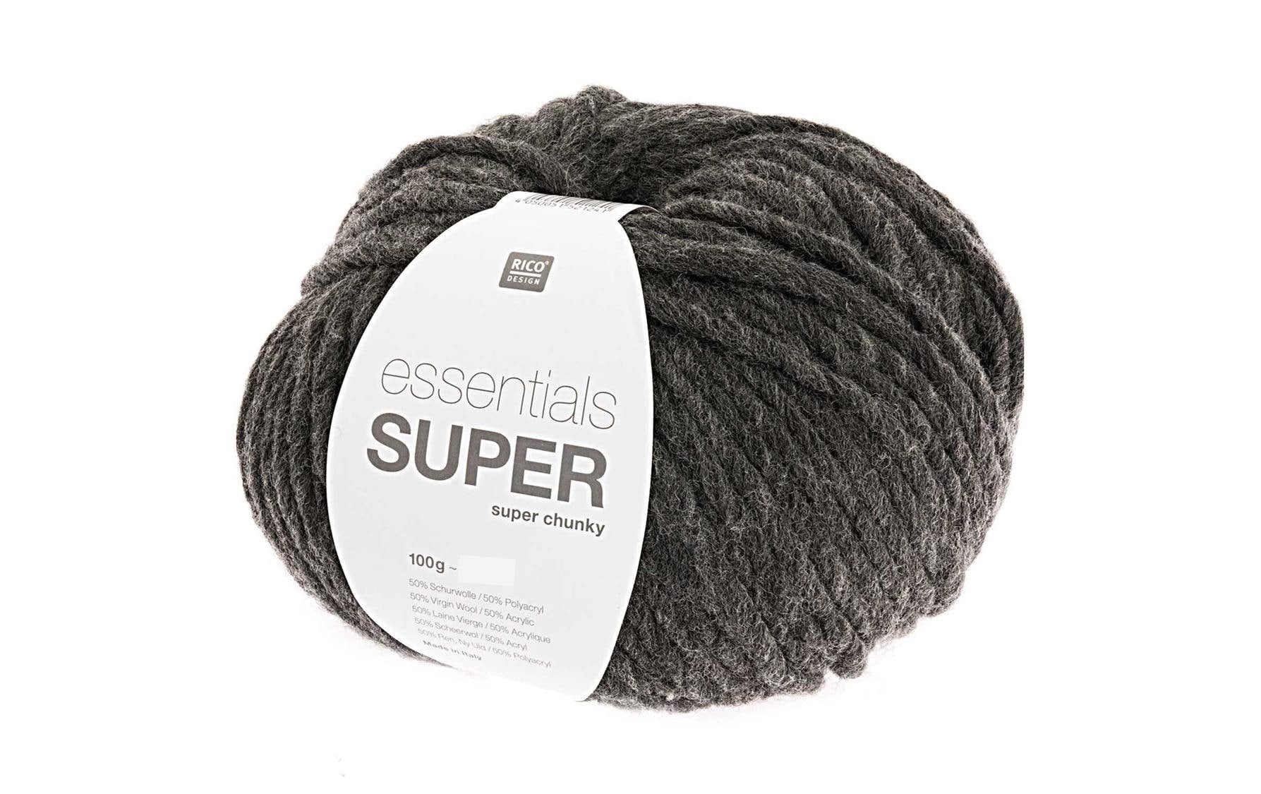 Rico Design Essentials Super Super Chunky Wolle Dunkelgrau – 50 g, 90 m, Nadel 10 mm, 50% Wolle/50% Polyacryl