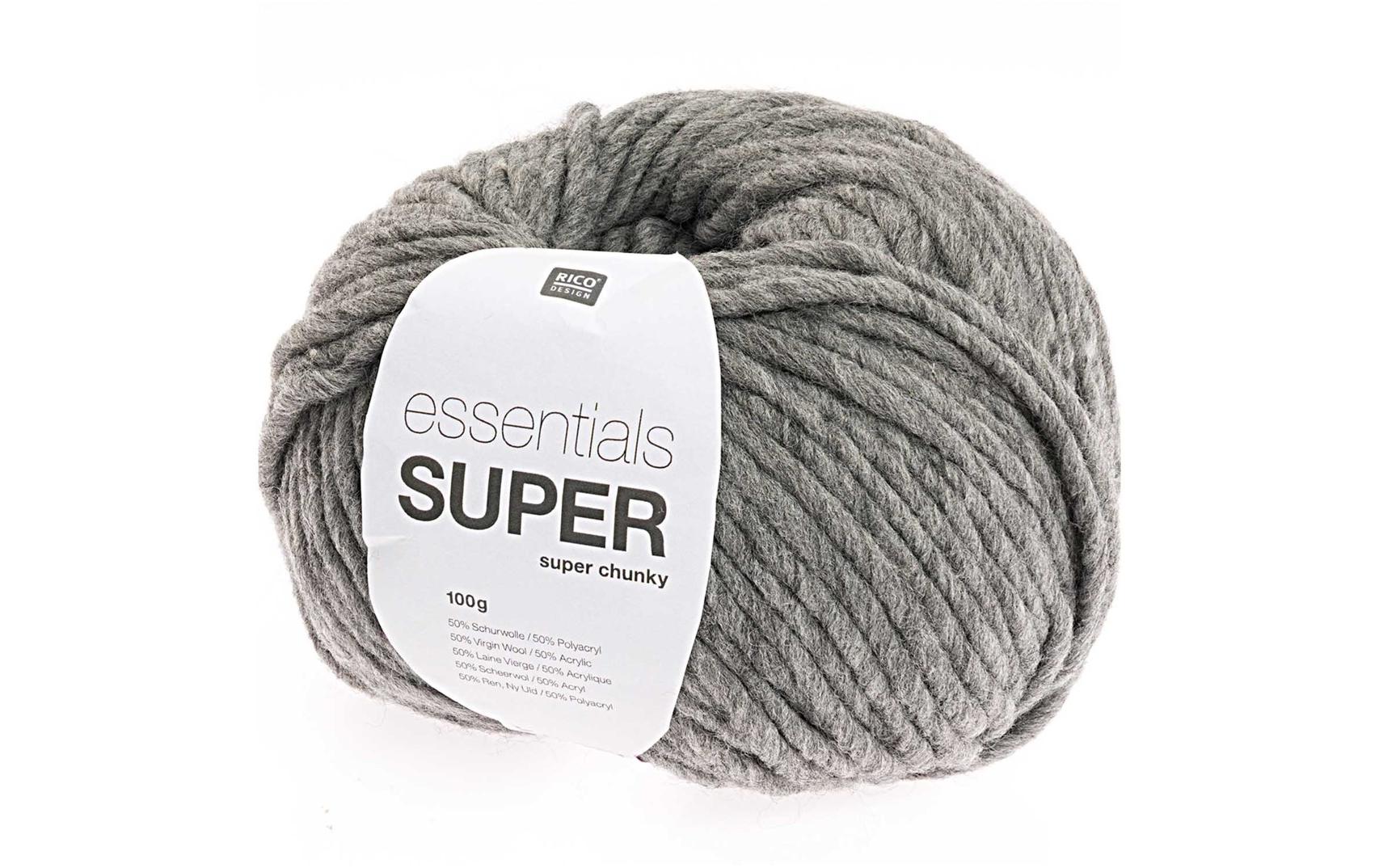 Rico Design Essentials Super Super Chunky Wolle Grau – 100 g, 90 m, 50% Wolle/50% Polyacryl, Nadel 10 mm
