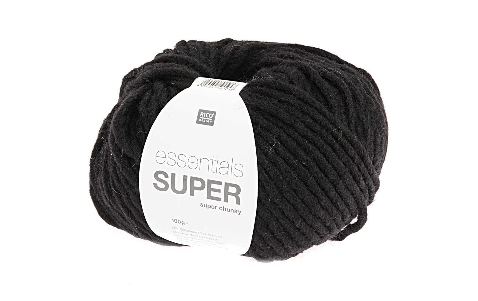 Rico Design Essentials Super Super Chunky Wolle Schwarz – 100 g, 90 m, Nadel 10 mm, 50% Wolle/50% Polyacryl