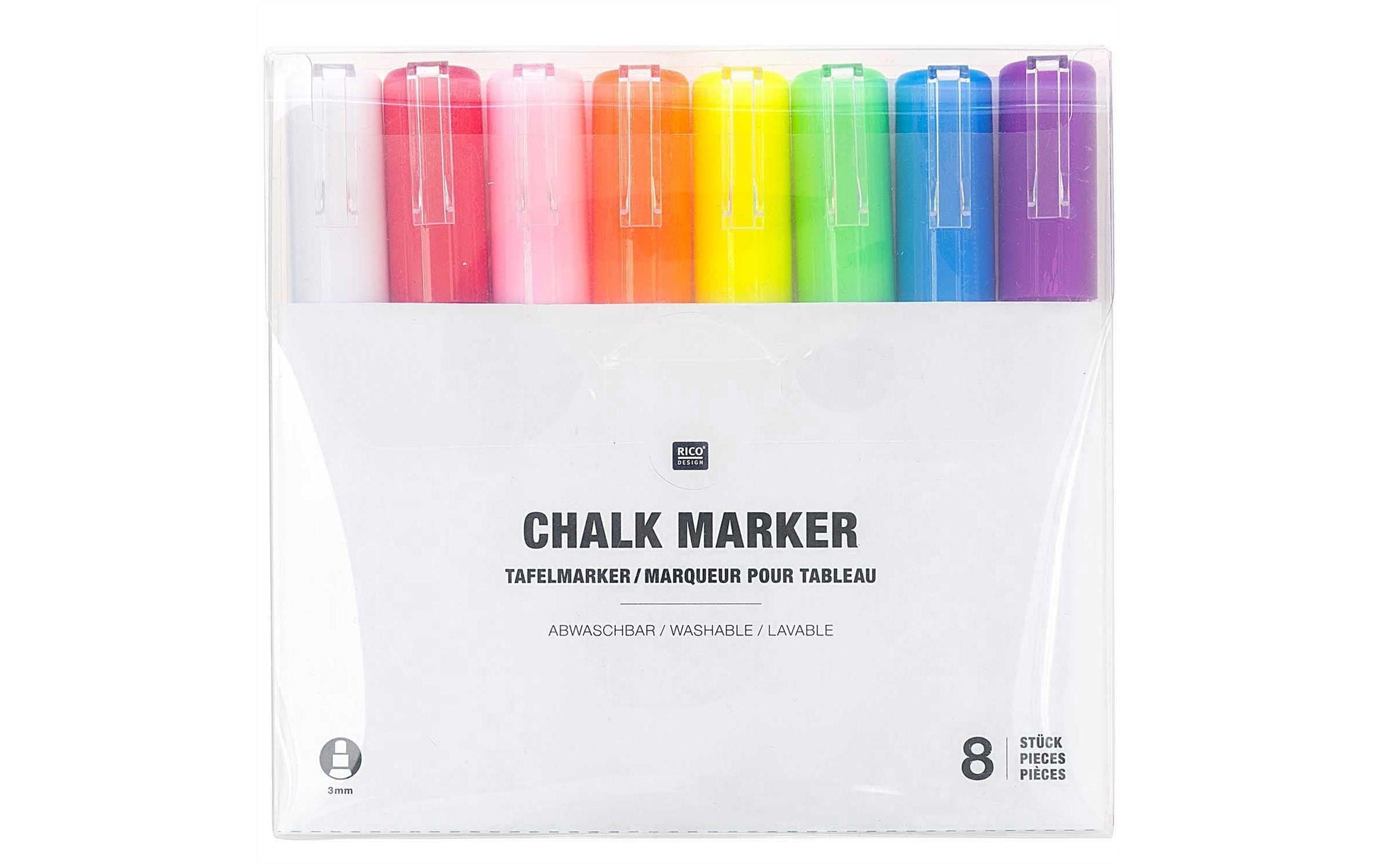 Rico Design Kreidemarker – 3 mm – 8er-Set, Gemischte Farben, für Glas/Kunststoff