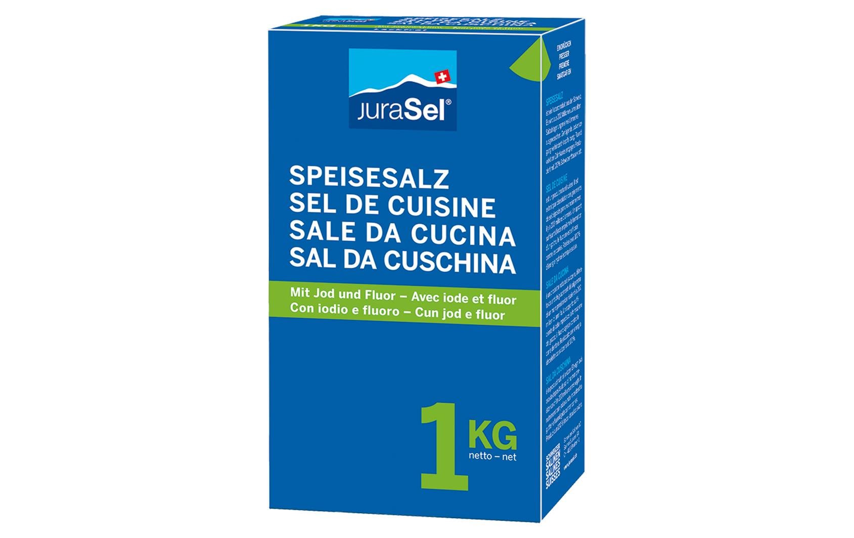 Schweizer Salinen JuraSel jodiertes Speisesalz mit Fluorid – 1 kg