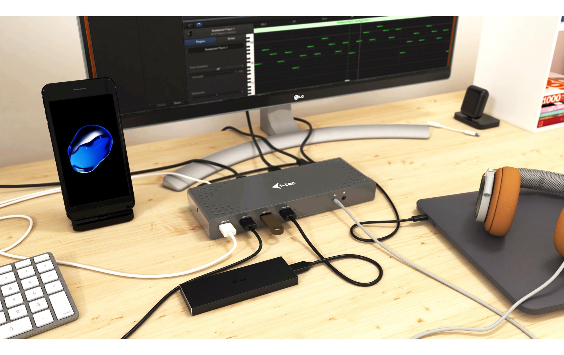 i-tec Dualdock Dockingstation – USB-C, 2× DP, 2× HDMI, 6× USB-A, GbE, 3,5 mm Audio, für Windows/Mac/Linux
