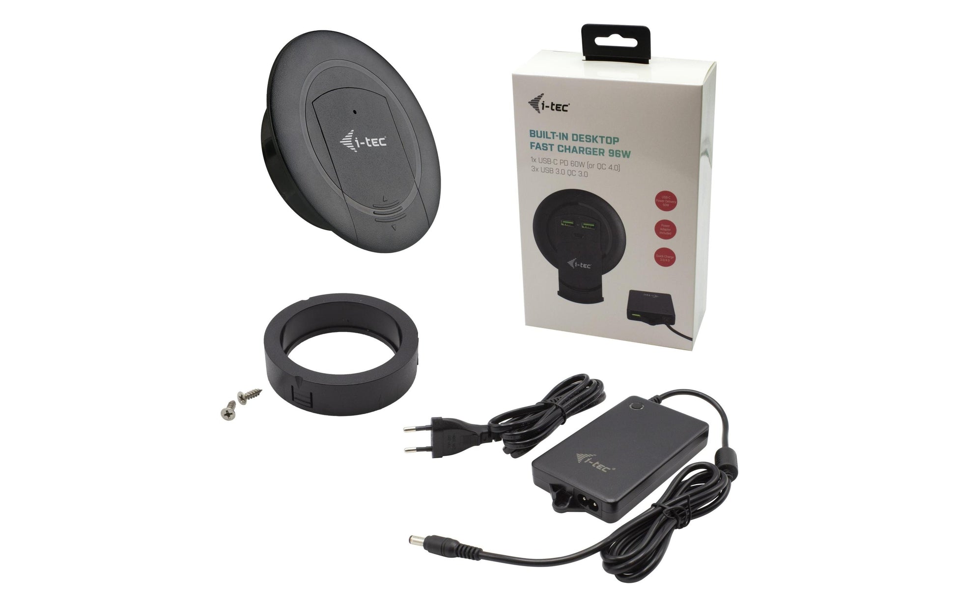 i-tec Ladegerät – 96 W, 1× USB-C + 3× USB-A, PD, QC – für universelle Geräte