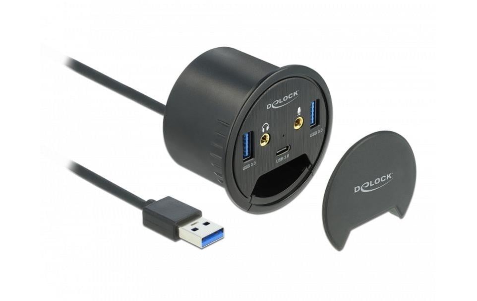 DeLOCK USB-Hub – USB 3.0, 2× USB-A, 1× USB-C, 3,5 mm Audio