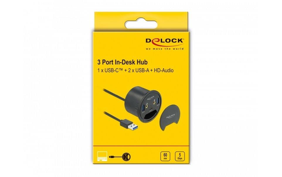 DeLOCK USB-Hub – USB 3.0, 2× USB-A, 1× USB-C, 3,5 mm Audio