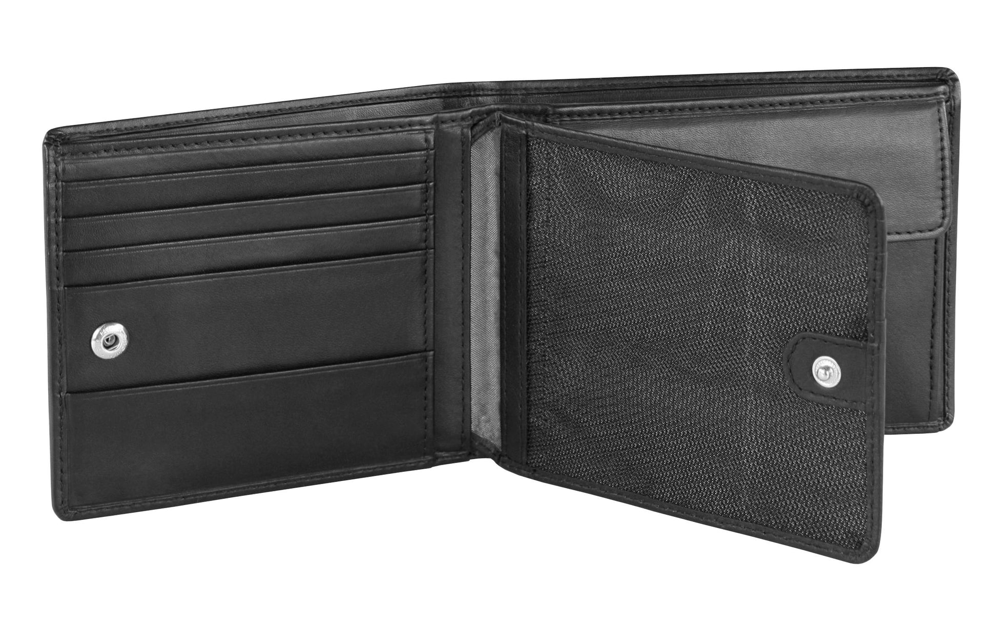 Bugatti cases Bugatti – Kartenetui – RFID-Schutz, mit Münzfach, Druckknopfverschluss – 120×97×20 mm – Schwarz – Rindleder
