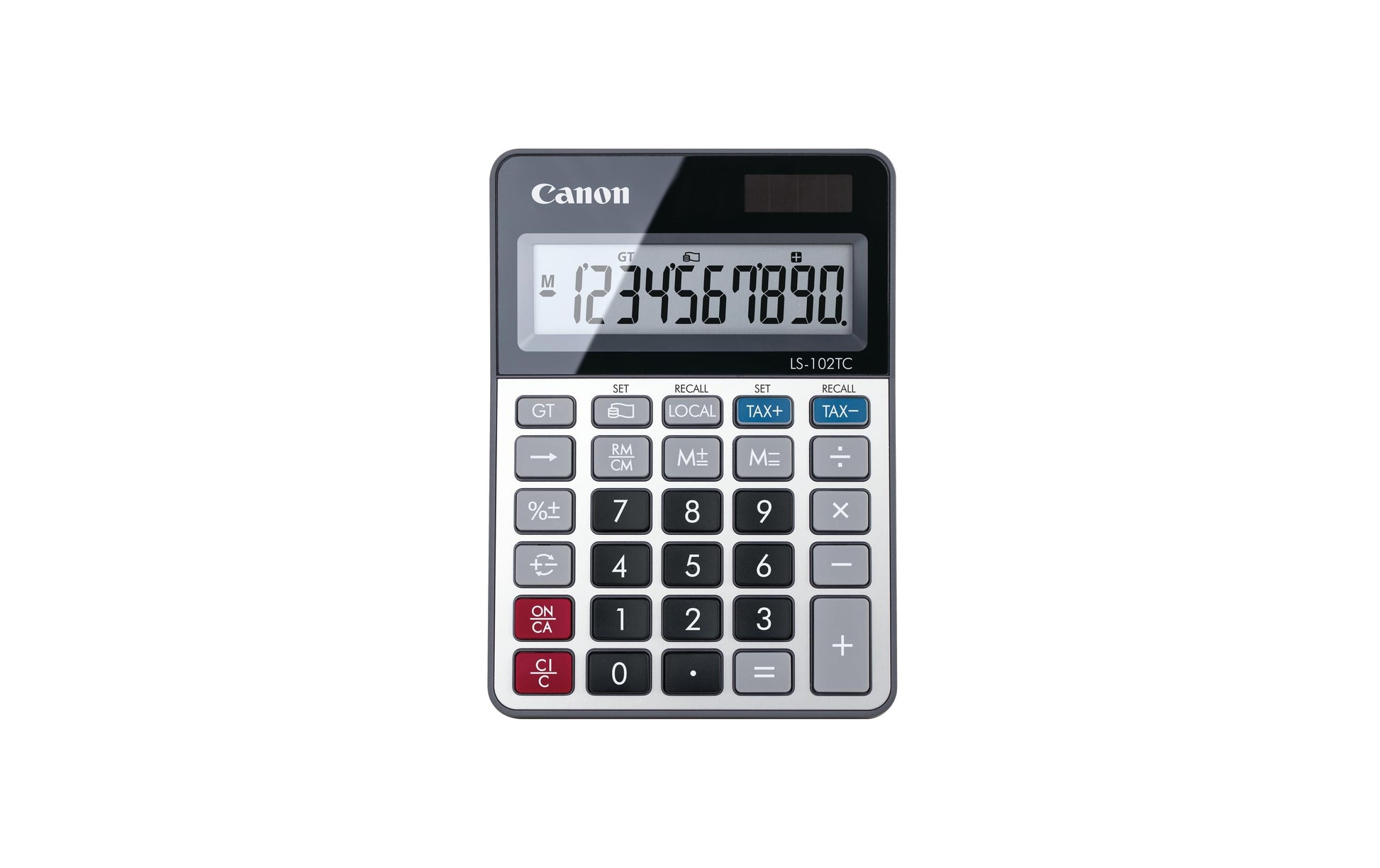 Canon Tischrechner CA-LS102TC – Solar/Batterie – Schwarz/Metallisch