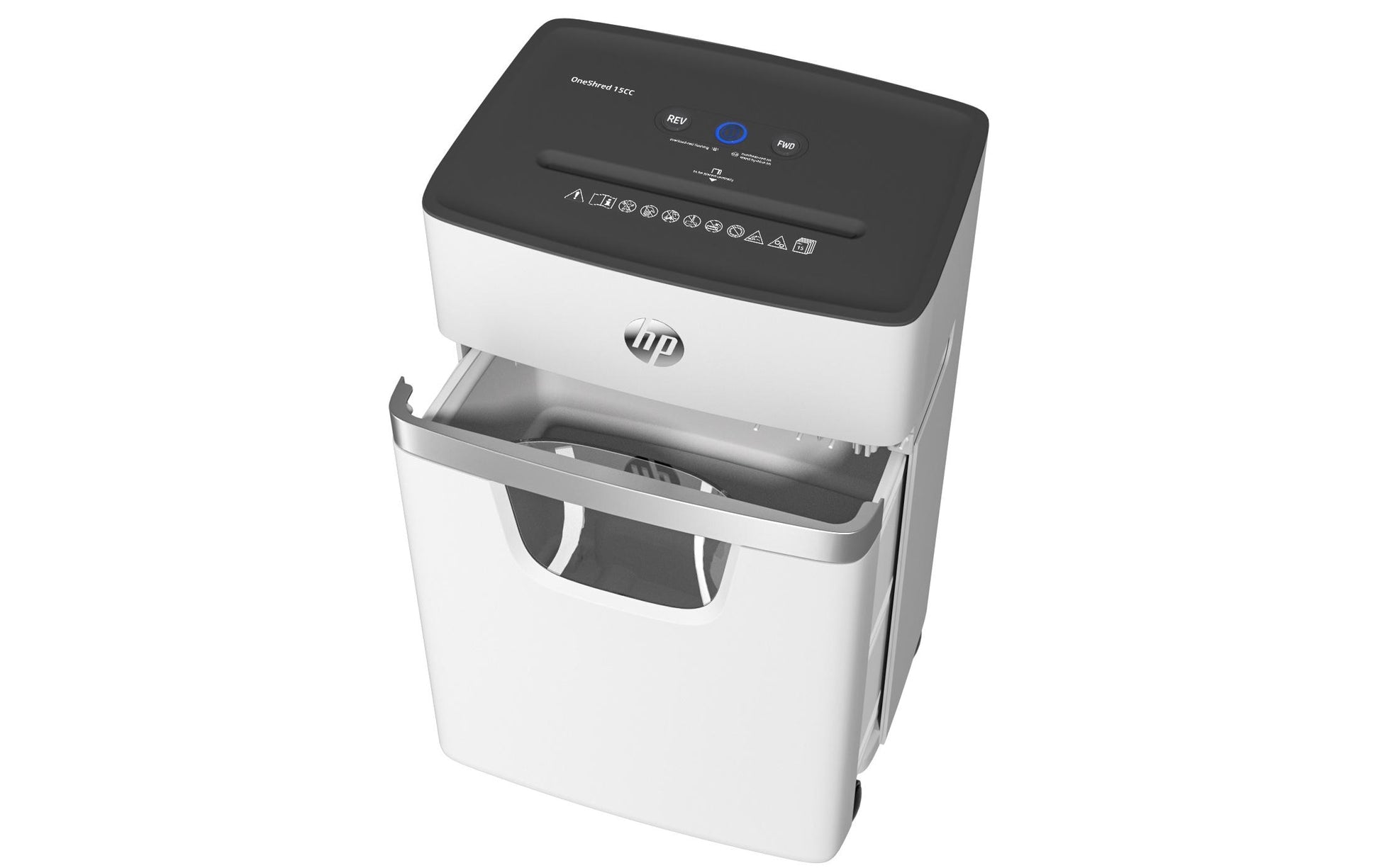 HP OneShred 15CC – Aktenvernichter mit Autofeed, DIN P-4, Partikelschnitt 4 × 35 mm, 15 Blatt, 20 l