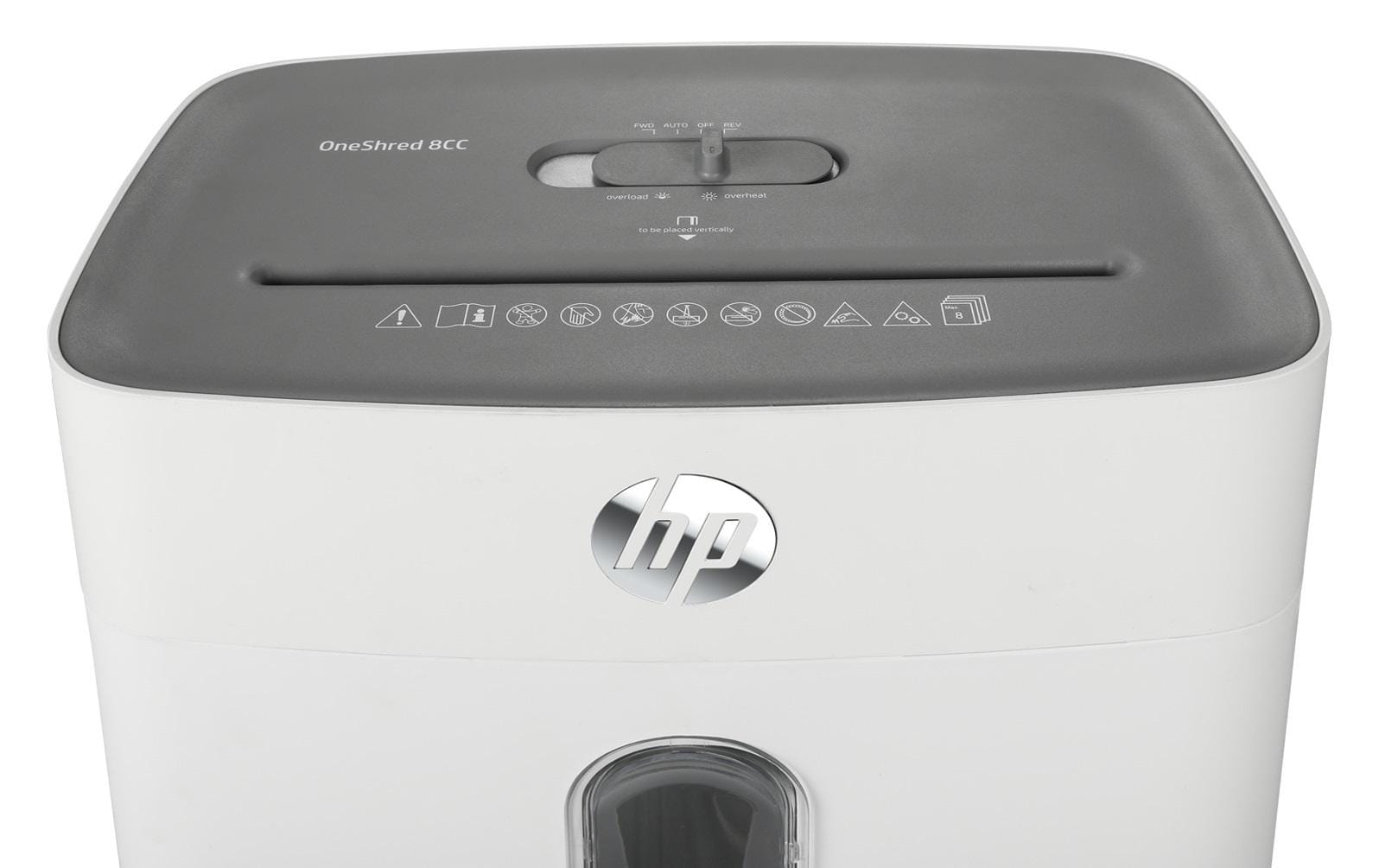 HP OneShred 8CC – Aktenvernichter, DIN P-4, Partikelschnitt 5 × 18 mm, 8 Blatt, 15 l, A4