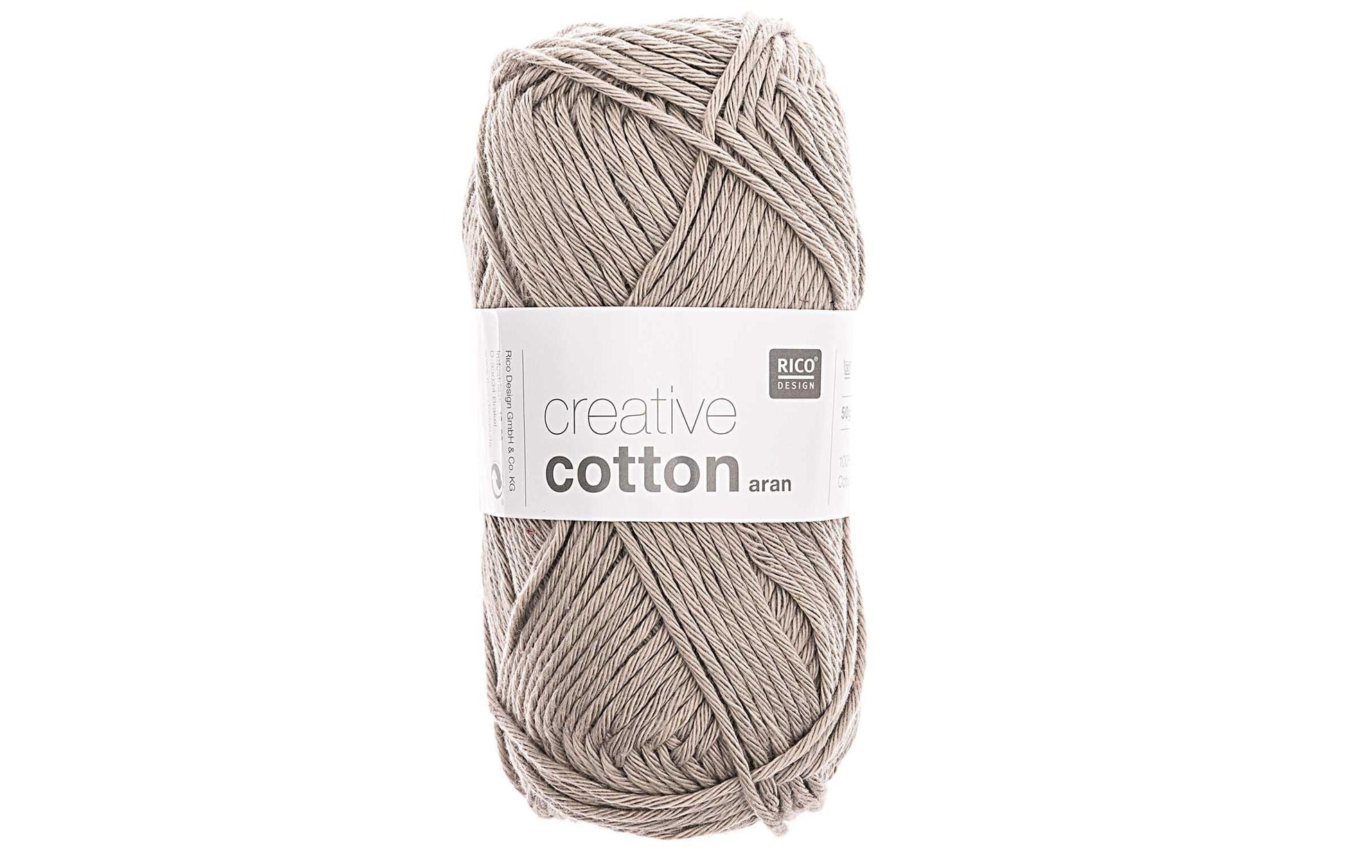 Rico Design Creative Cotton Aran Garn Grau – 50 g, 85 m, 100% Baumwolle, Nadel 4 mm, 1 Stk.