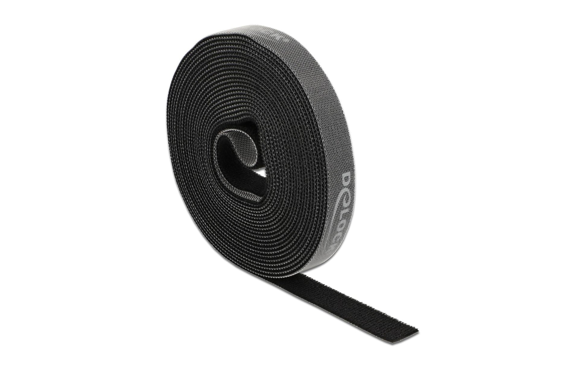 DeLOCK Klettband – 15 mm × 5 m, schwarz, wiederverwendbar, 1 Stk.