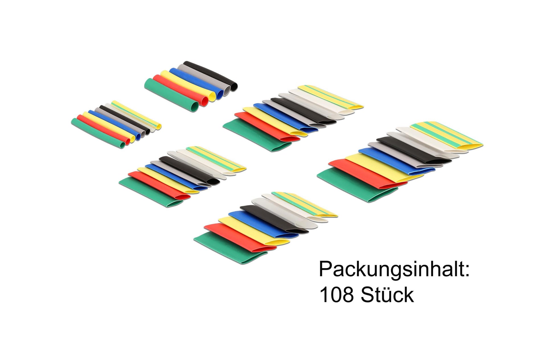 DeLOCK Schrumpfschlauch-Set, 108 Stk., Ø 10 mm, 4 cm – mehrfarbig
