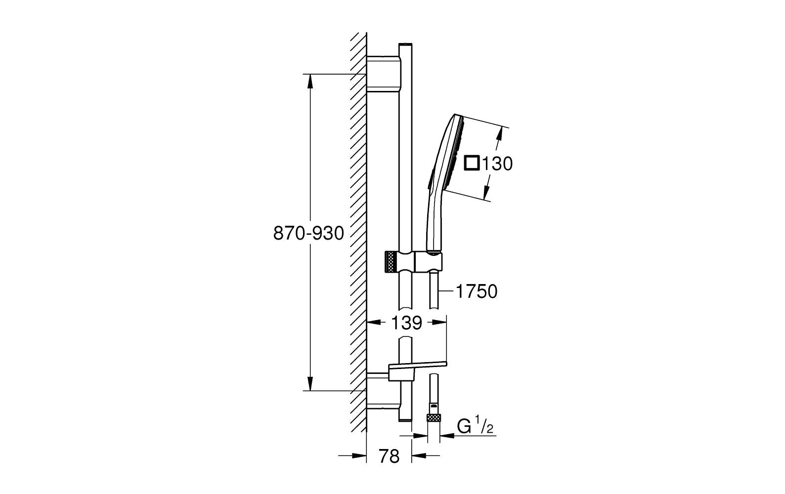 GROHE Duschset Rainshower SmartActive 130 – Ø13×90 cm, Metall, Chrom, Wandmontiert, Weiss