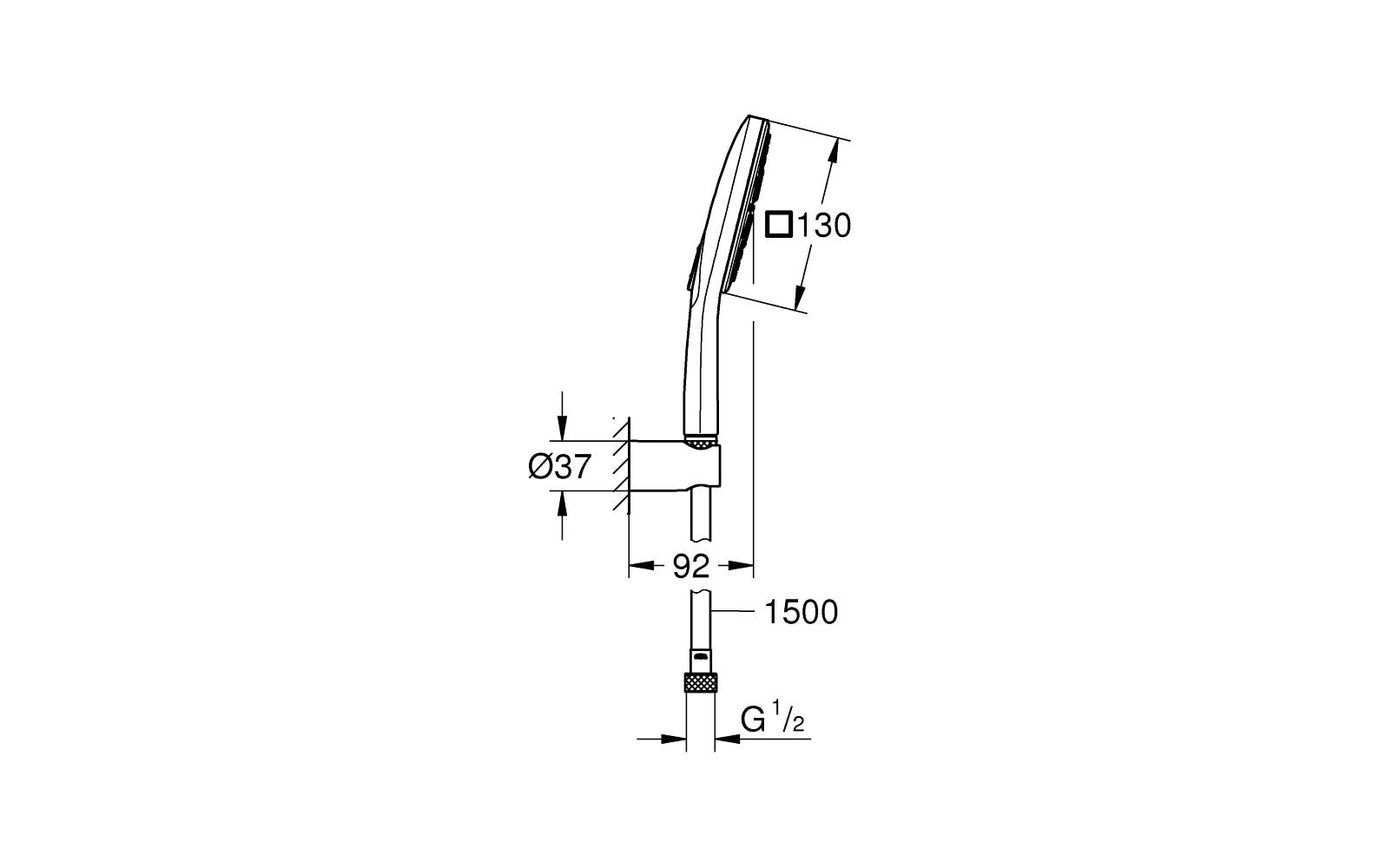 GROHE Handbrause Rainshower 130 – Schlauch 150 cm, Chrom, Wandmontiert
