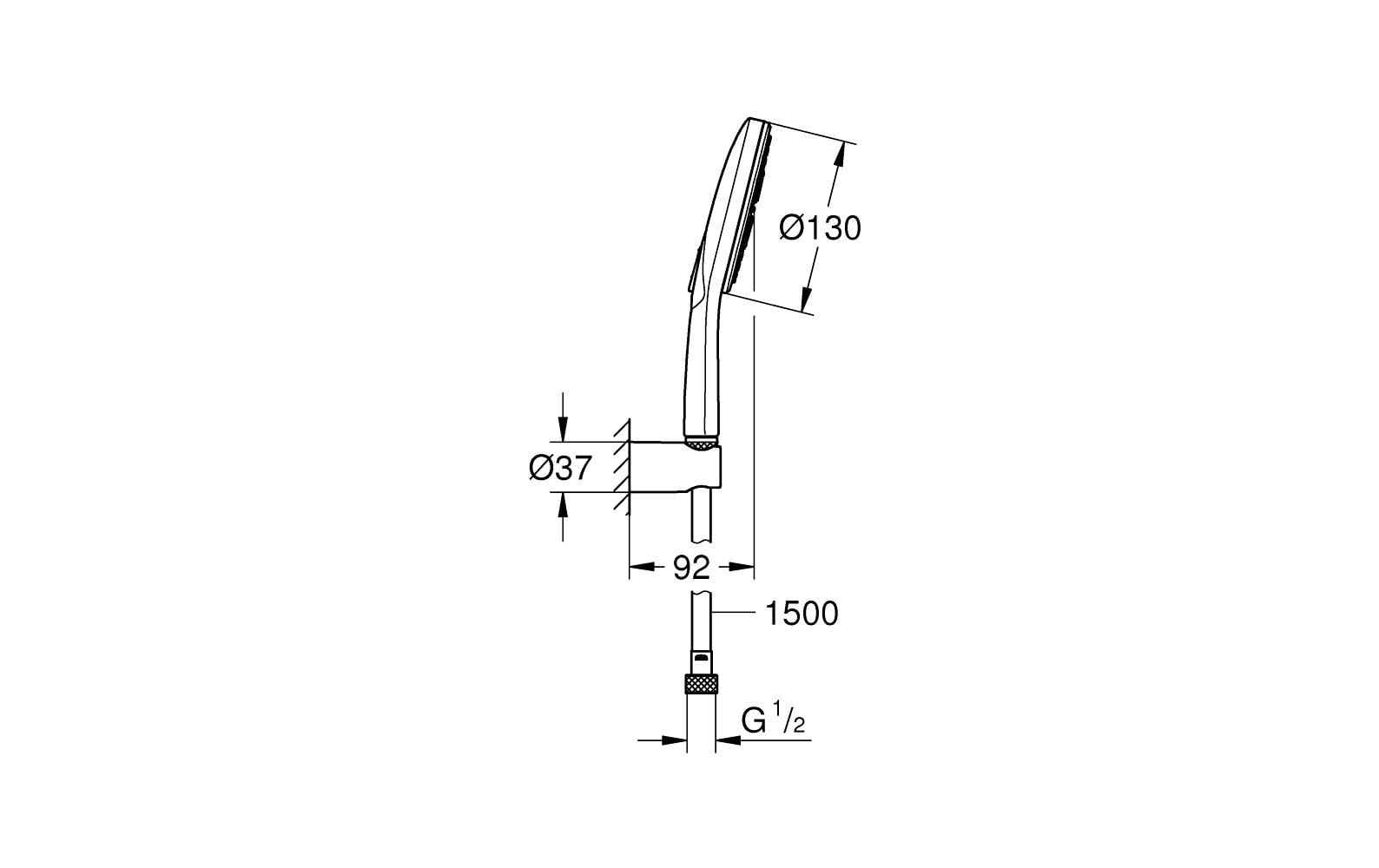 GROHE Handduschbrause Rainshower 130 – Messing verchromt, 3 Strahlarten, 1,5 m Schlauch, Wandmontiert