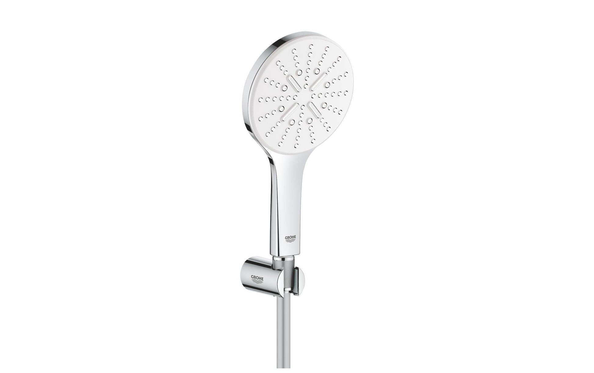 GROHE Handbrause Rainshower 130 – 150 cm Schlauch, Messing/Chrom/Silikon, Wandmontiert, Chrom/Weiss