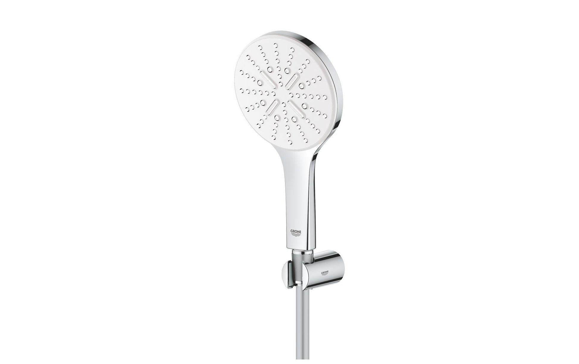 GROHE Handbrause Rainshower 130 – 150 cm Schlauch, Messing/Chrom/Silikon, Wandmontiert, Chrom/Weiss