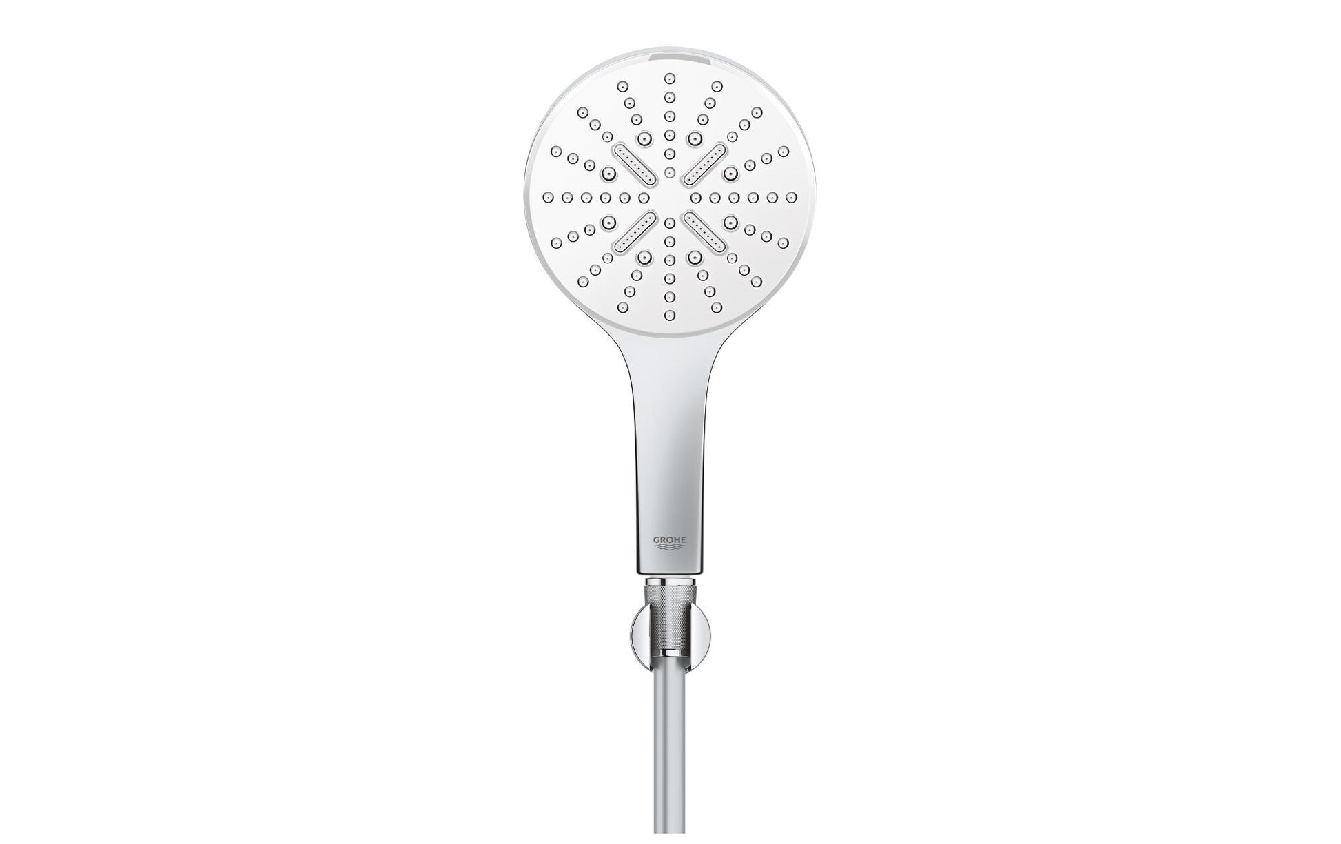 GROHE Handbrause Rainshower 130 – 150 cm Schlauch, Messing/Chrom/Silikon, Wandmontiert, Chrom/Weiss