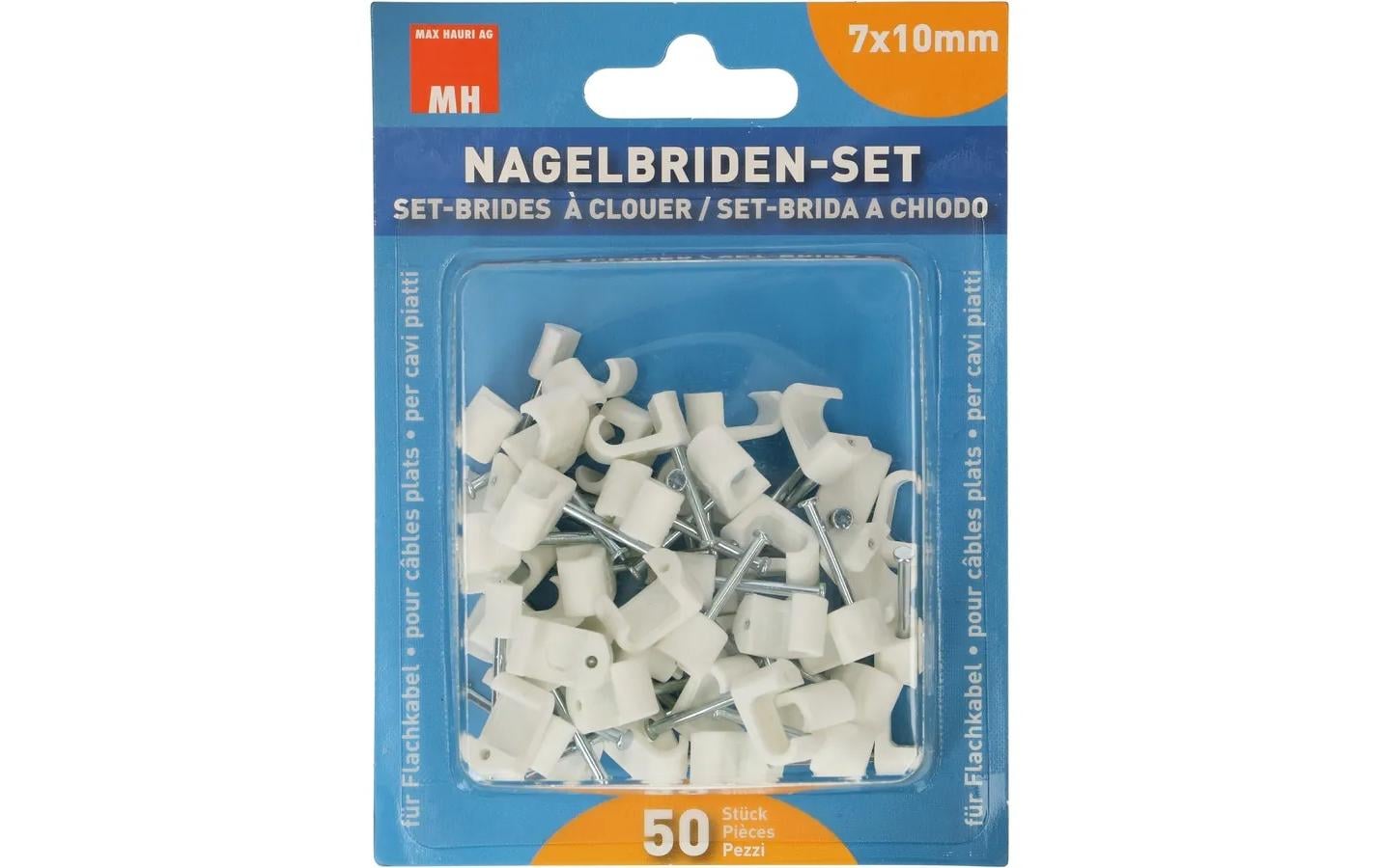 Max Hauri AG Max Hauri Kabelhalter, mit Nagel, Ø 7–10 mm, 50er-Pack – weiss