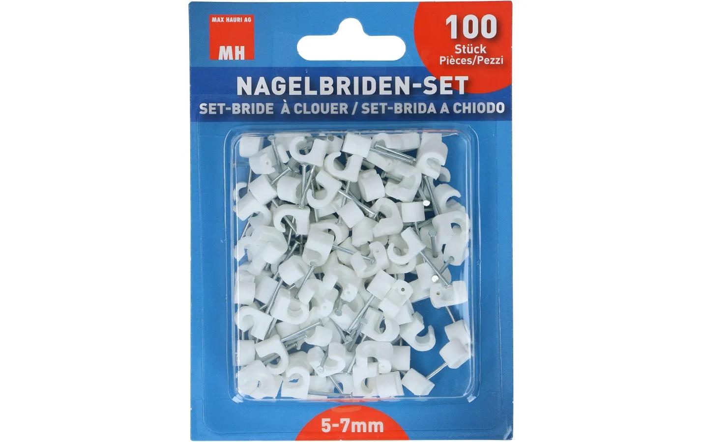 Max Hauri AG Max Hauri Kabelhalter, Nagelbride, 100er-Pack – für Flachkabel 5–7 mm – Weiss