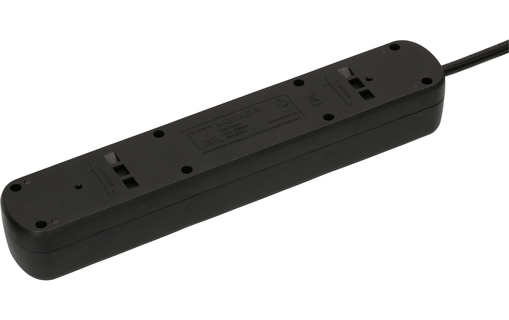 Max Hauri AG Max Hauri Basic-Line Steckdosenleiste – 7× T13, 1,5 m, Überstromschutz, Ein-/Ausschalter – Schwarz