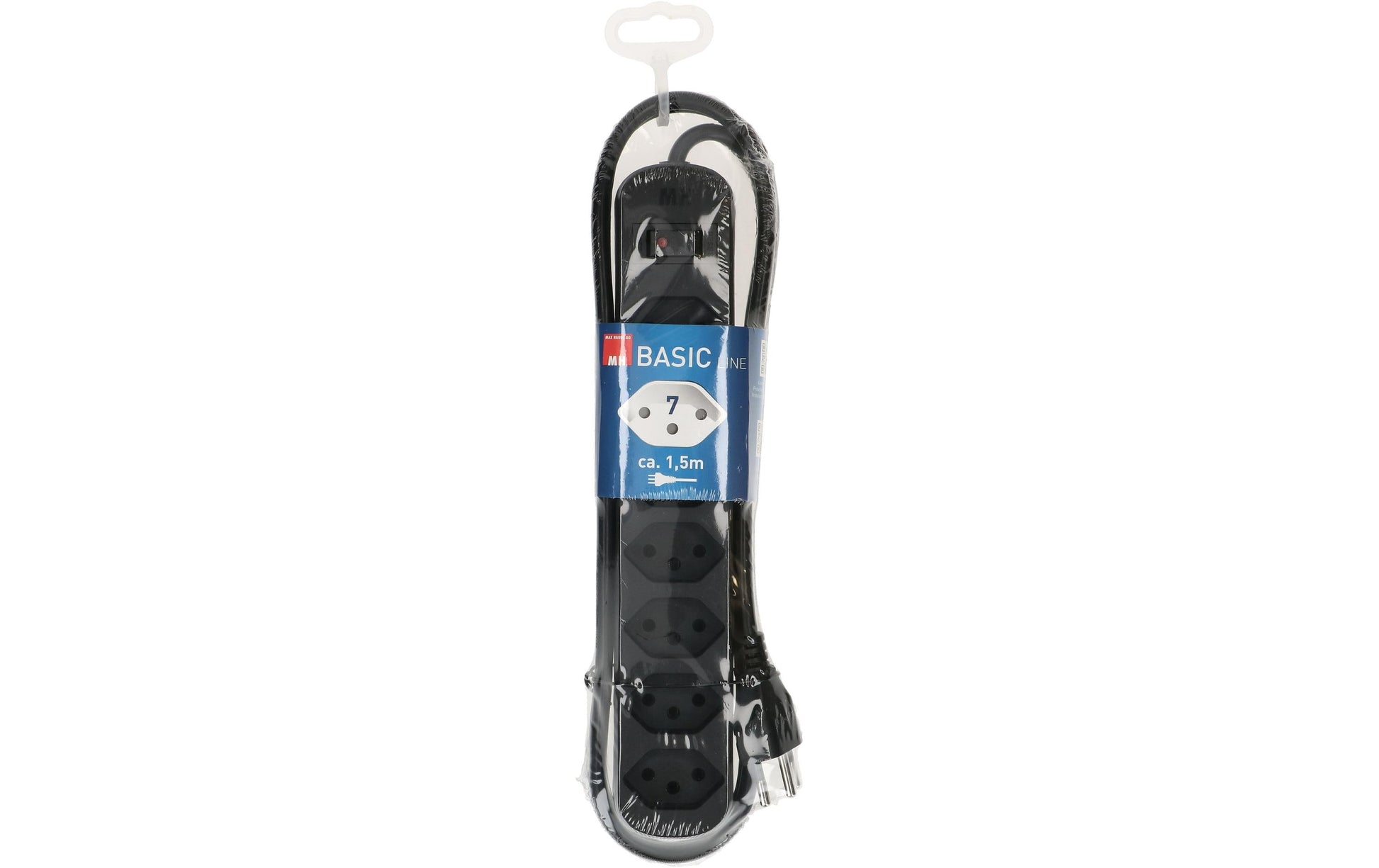 Max Hauri AG Max Hauri Basic-Line Steckdosenleiste – 7× T13, 1,5 m, Überstromschutz, Ein-/Ausschalter – Schwarz