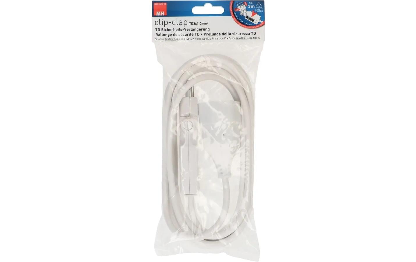 Max Hauri AG Max Hauri Verlängerungskabel – T12–T13, 3 m, mit Kinderschutz, 3×1 mm², weiss