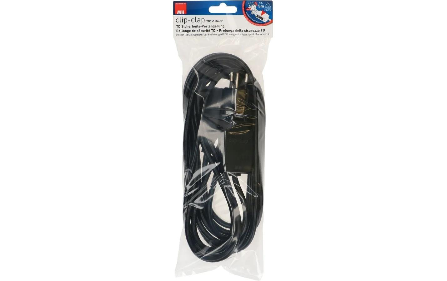 Max Hauri AG Max Hauri Verlängerungskabel T12–T13, 5 m, 1 mm², Drehwinkelstecker, Kinderschutz – Schwarz