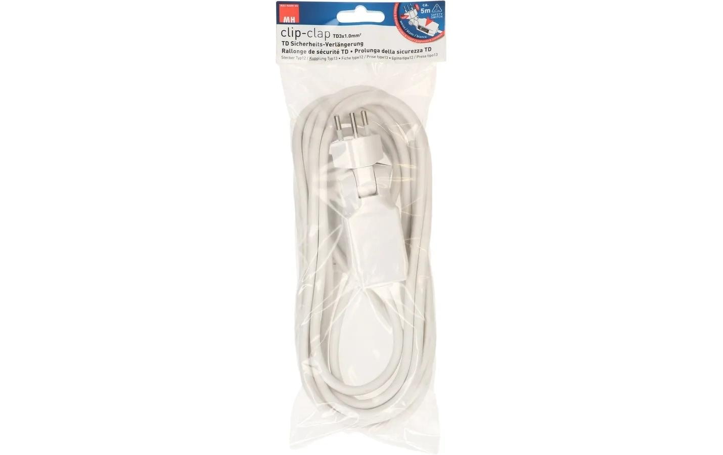 Max Hauri AG Max Hauri Verlängerungskabel – T12–T13, 5 m, mit Schalter, 3×1 mm², Weiss